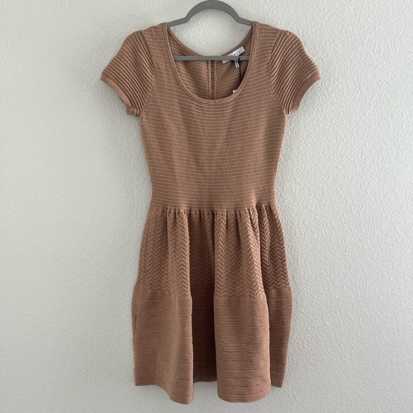 NWT SANDRO | Scoop Neck Ribbed Mini A-Line Dress in Taupe | Size SANDRO 2 (US 6) - Picture 3 of 13